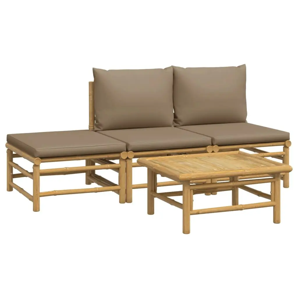 4 Piece Garden Lounge Set with Taupe Cushions  Bamboo 3155139