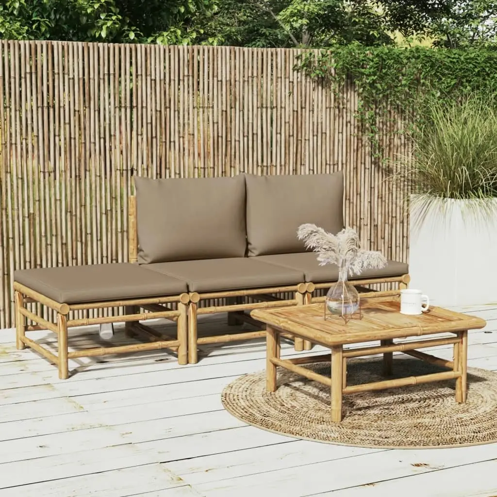 4 Piece Garden Lounge Set with Taupe Cushions  Bamboo 3155139