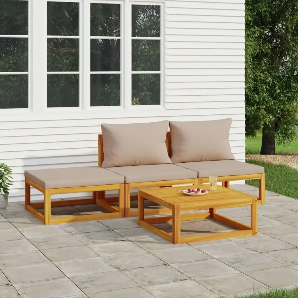 4 Piece Garden Lounge Set with Taupe Cushions Solid Wood 3155272