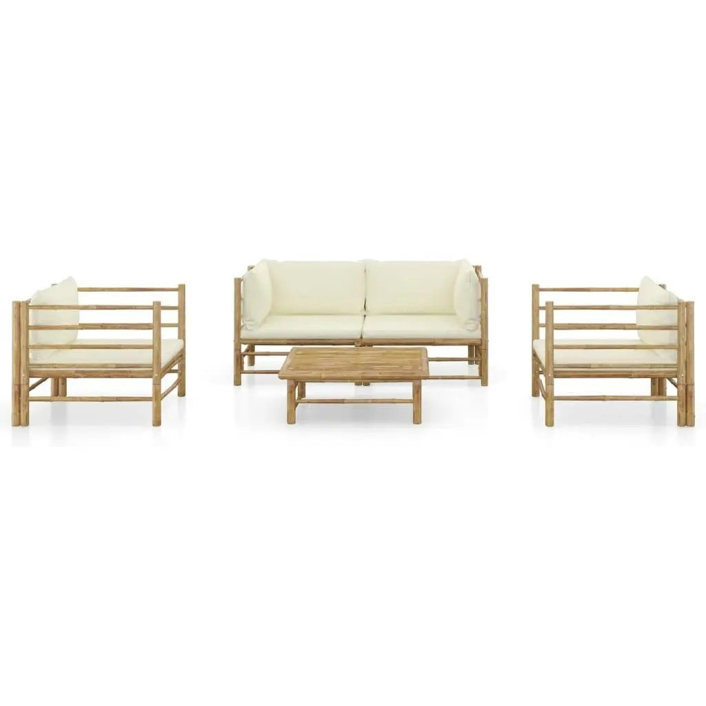 5 Piece Garden Lounge Set with Cream White Cushions Bamboo 3058207