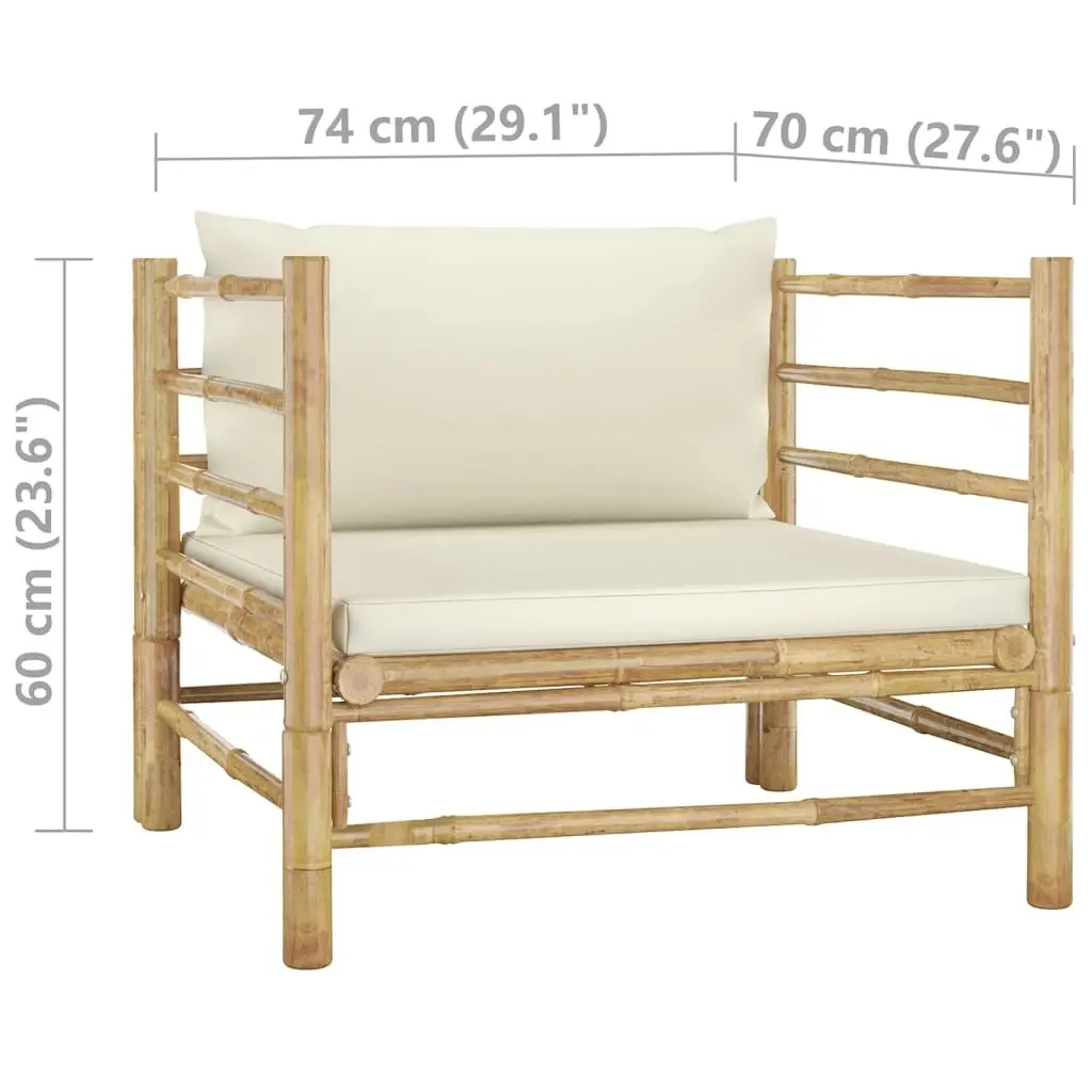 5 Piece Garden Lounge Set with Cream White Cushions Bamboo 3058207