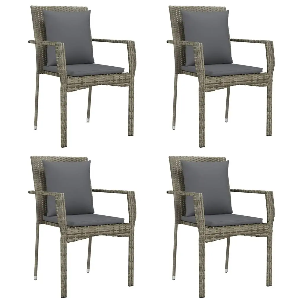 5 Piece Garden Dining Set with Cushions Grey Poly Rattan 3157958