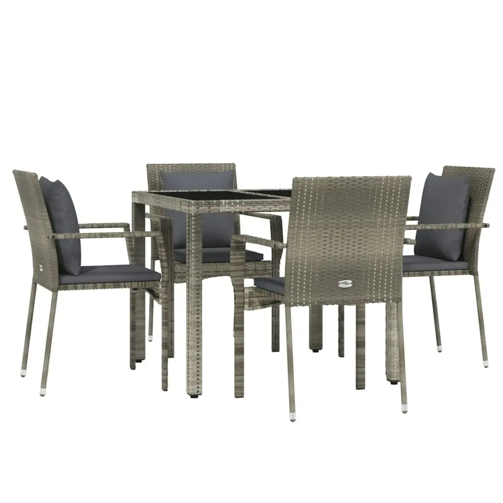 5 Piece Garden Dining Set with Cushions Grey Poly Rattan 3157958