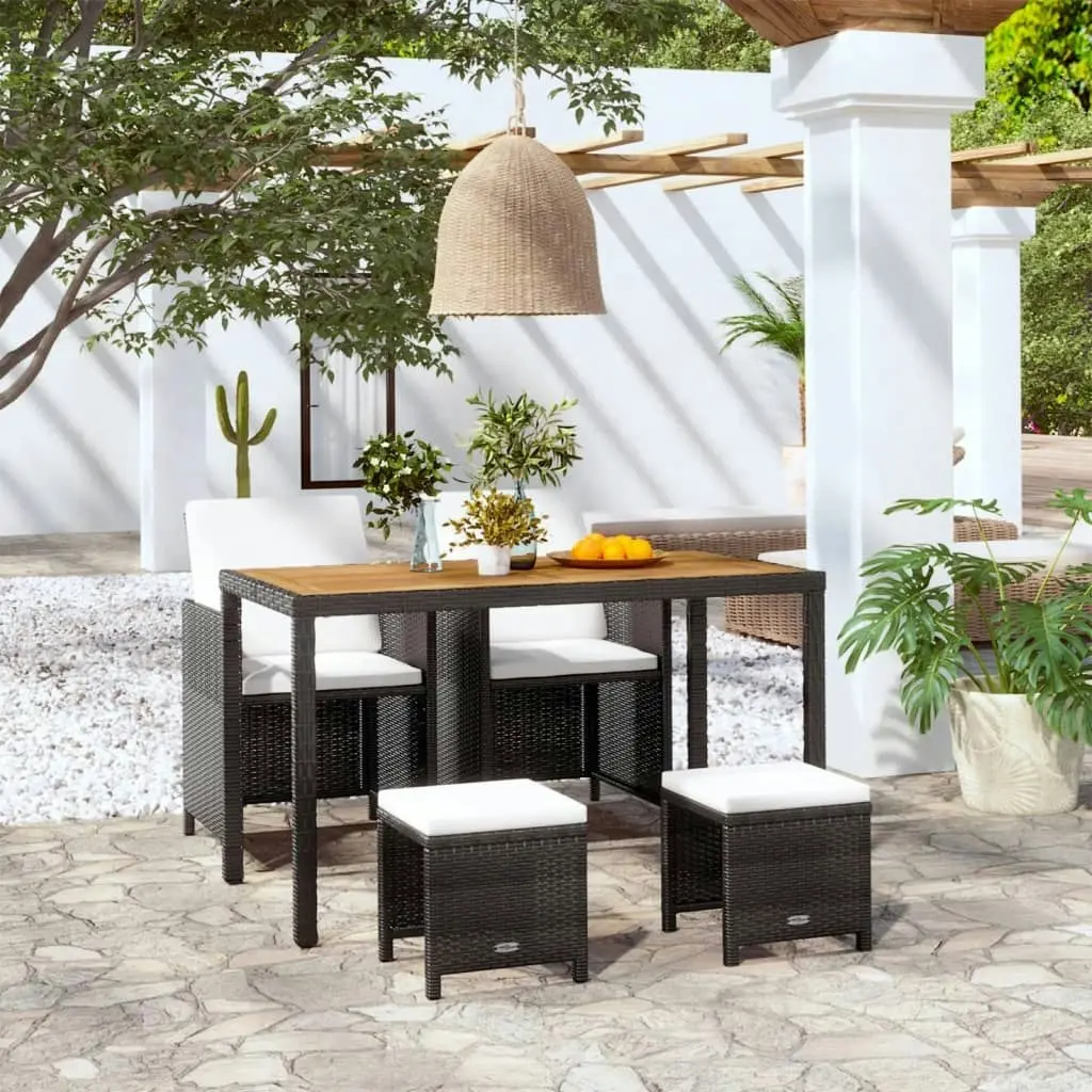 5 Piece Outdoor Dining Set Poly Rattan and Acacia Wood Black 42529