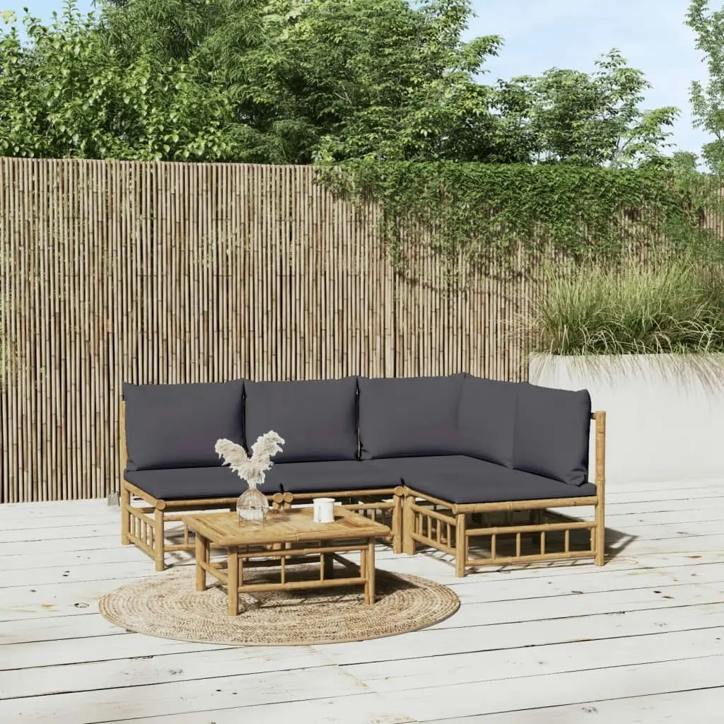 5 Piece Garden Lounge Set with Dark Grey Cushions  Bamboo 3155234