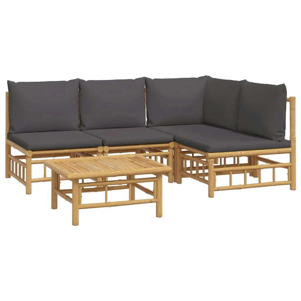 5 Piece Garden Lounge Set with Dark Grey Cushions  Bamboo 3155234