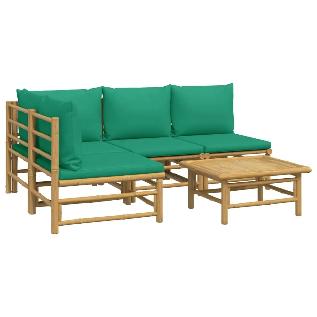 5 Piece Garden Lounge Set with Green Cushions  Bamboo 3155170