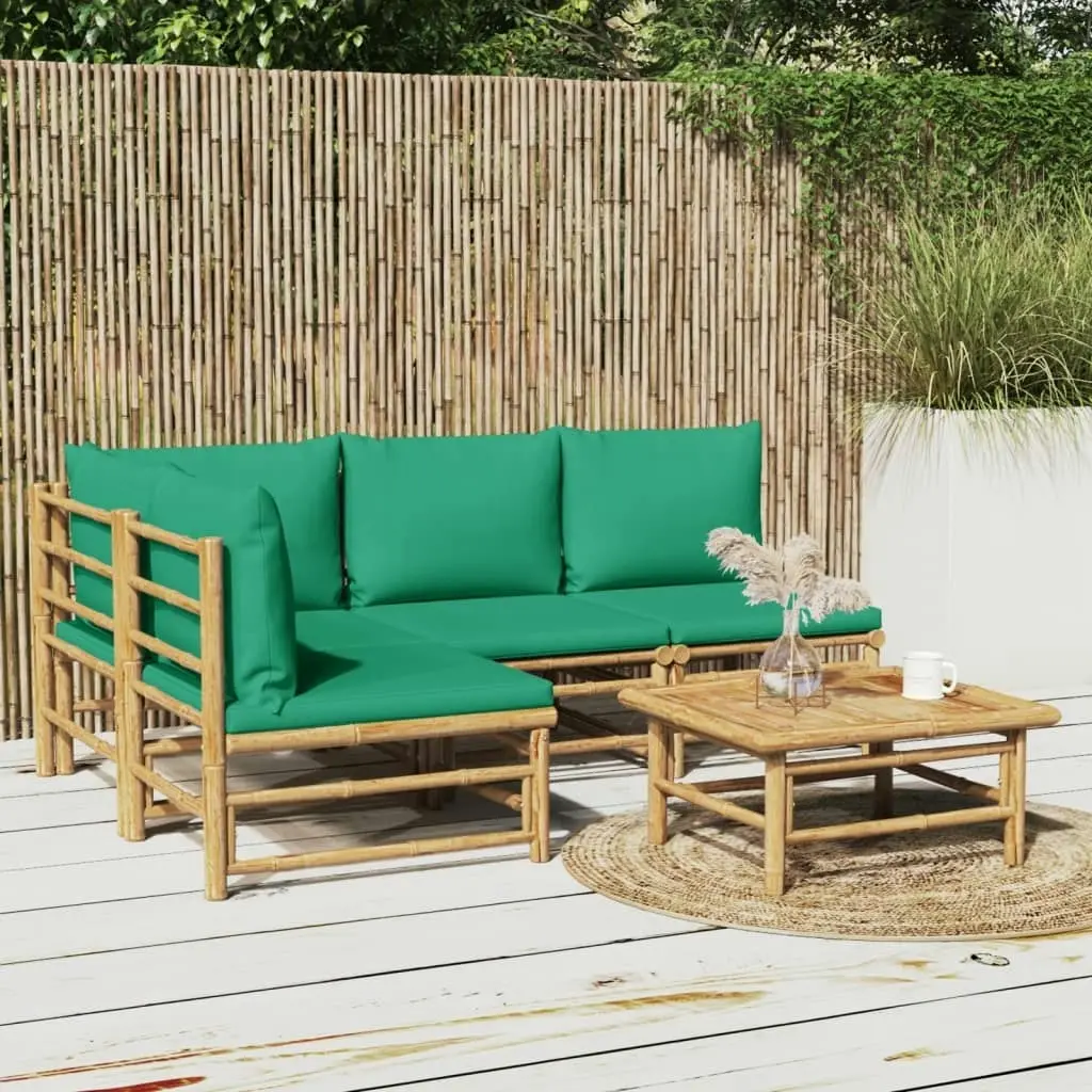 5 Piece Garden Lounge Set with Green Cushions  Bamboo 3155170