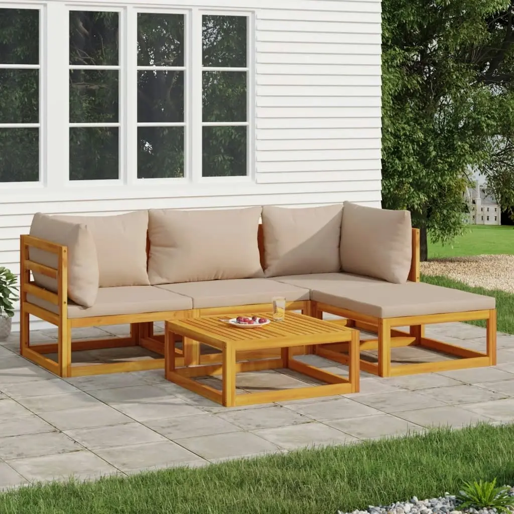 5 Piece Garden Lounge Set with Taupe Cushions Solid Wood 3155248