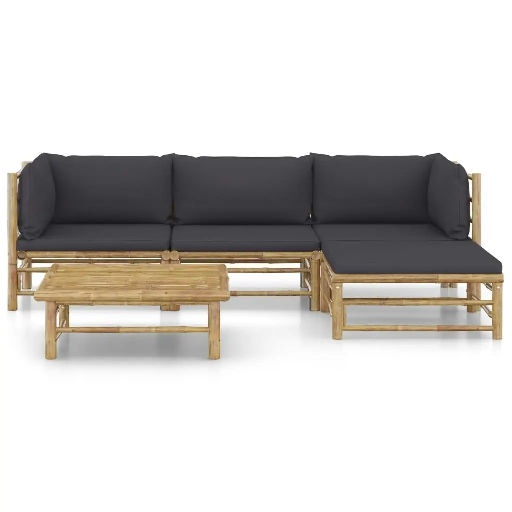 5 Piece Garden Lounge Set with Dark Grey Cushions Bamboo 3058194