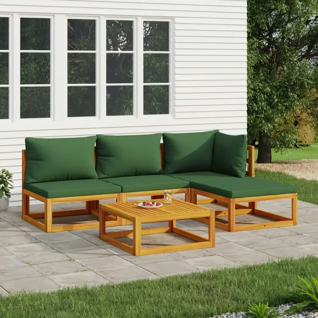 5 Piece Garden Lounge Set with Green Cushions Solid Wood 3155309