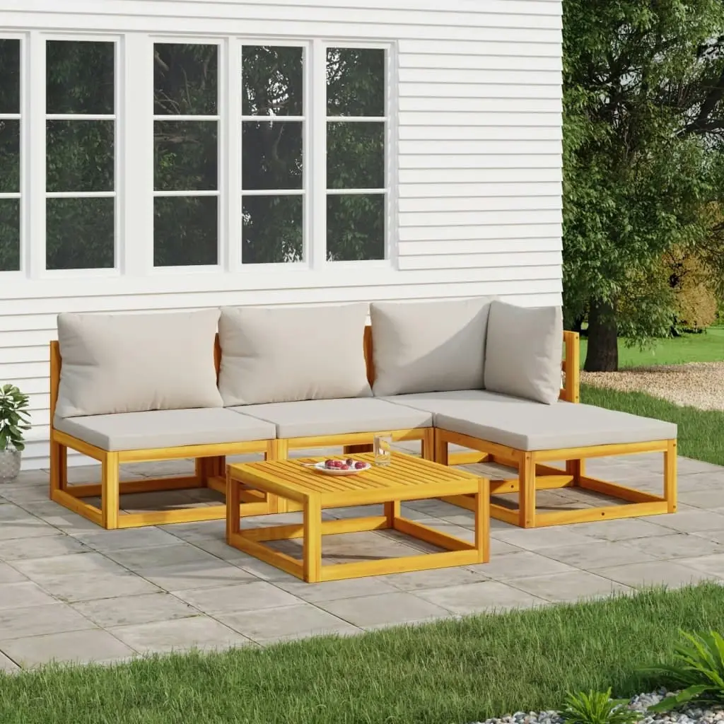 5 Piece Garden Lounge Set with Light Grey Cushions Solid Wood 3155278