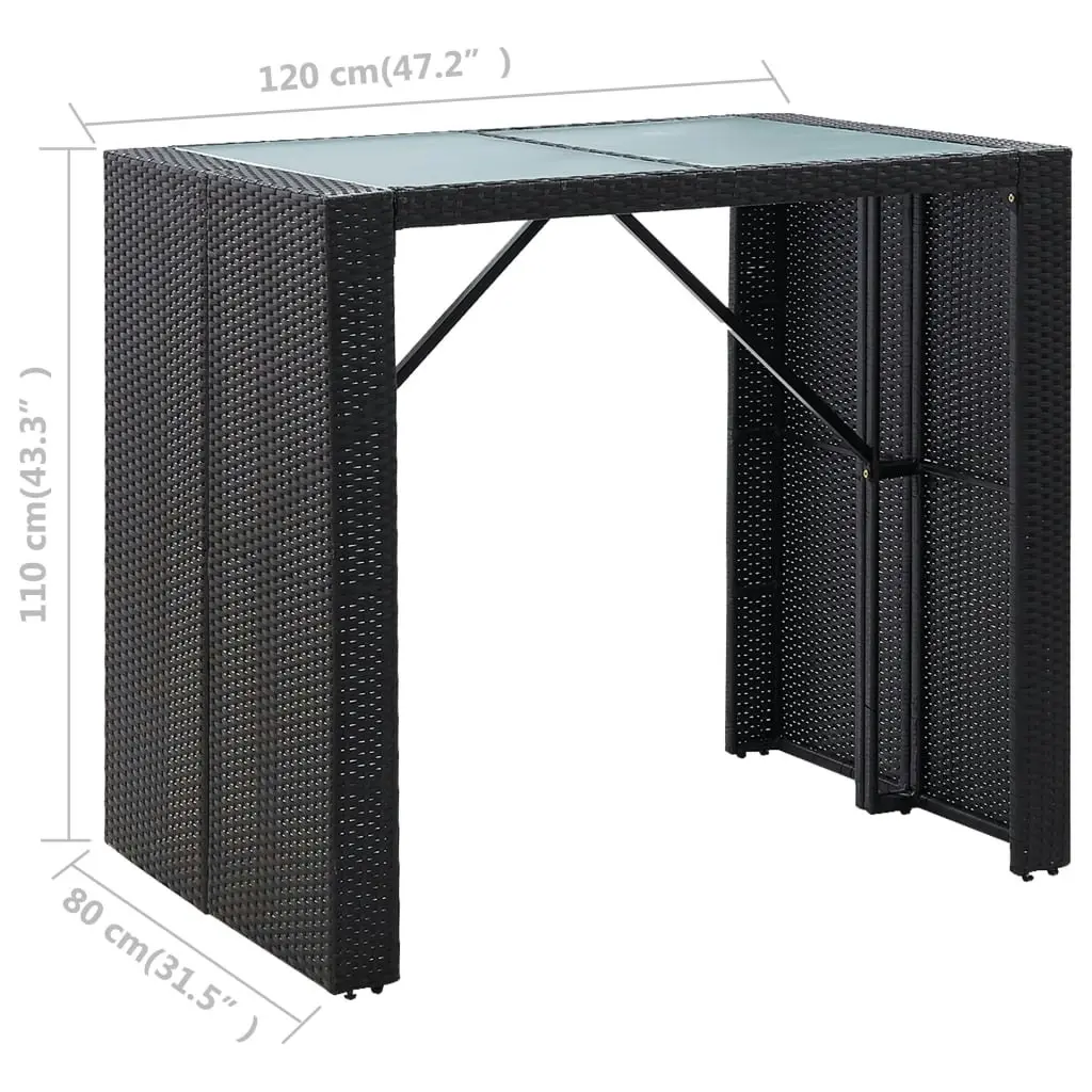 5 Piece Outdoor Bar Set Poly Rattan and Glass Black 49568