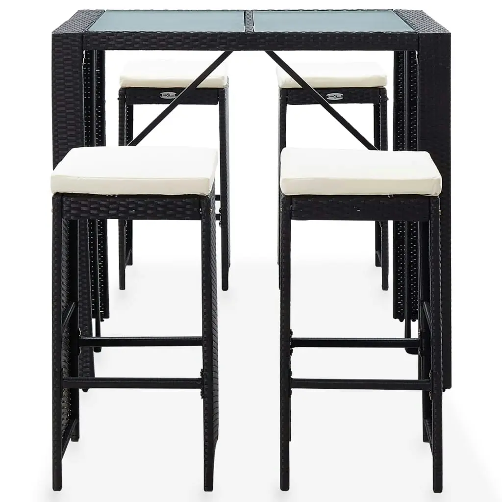 5 Piece Outdoor Bar Set Poly Rattan and Glass Black 49568