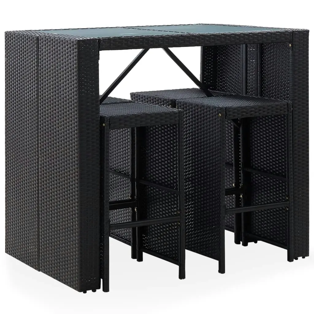 5 Piece Outdoor Bar Set Poly Rattan and Glass Black 49568