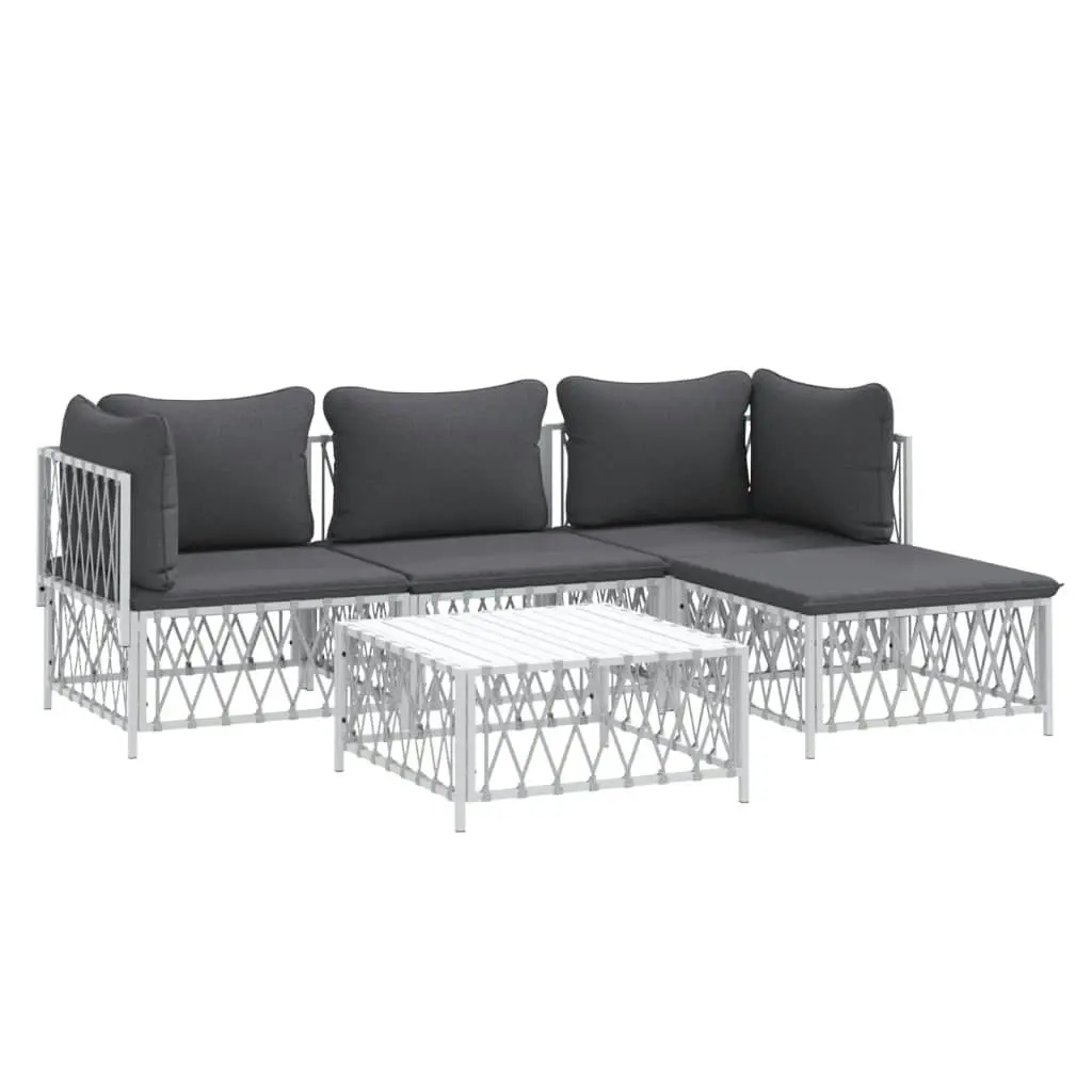 5 Piece Garden Lounge Set with Cushions White Steel 3186862