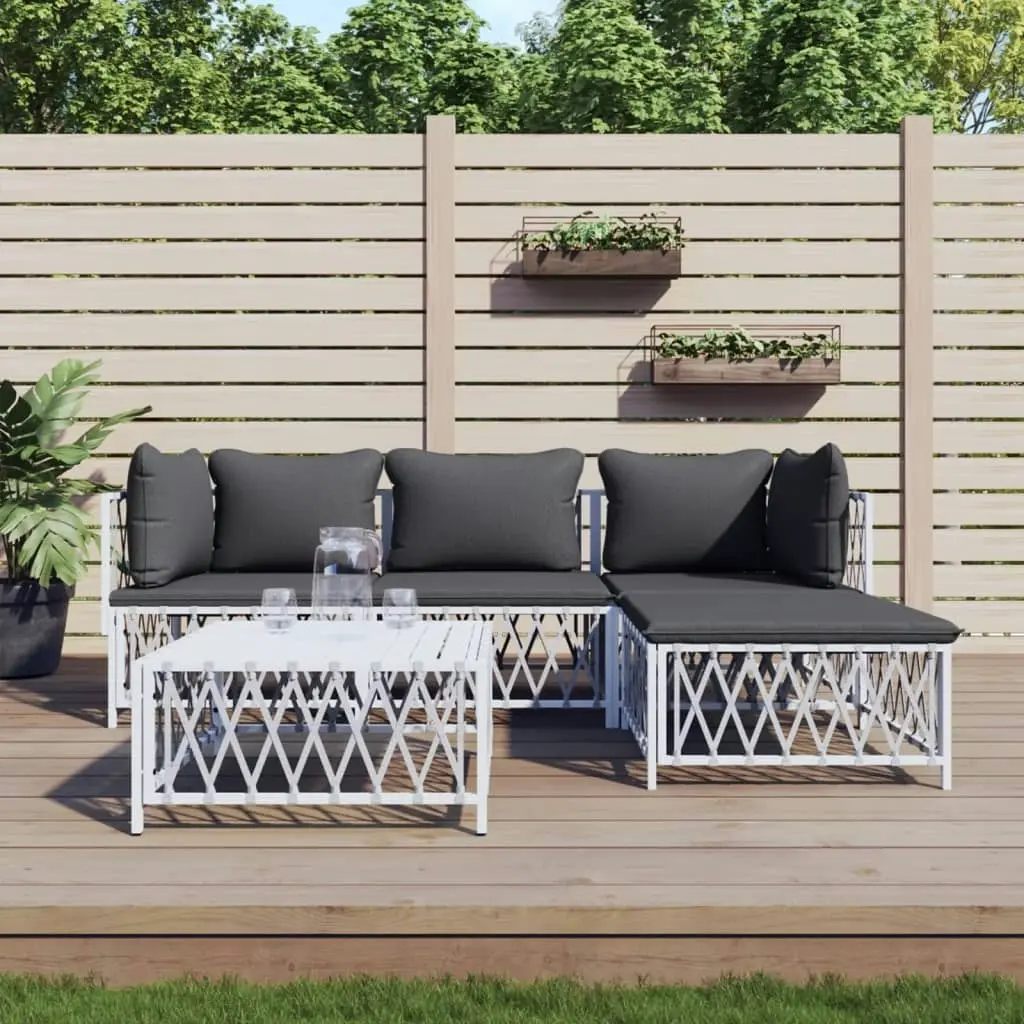 5 Piece Garden Lounge Set with Cushions White Steel 3186862