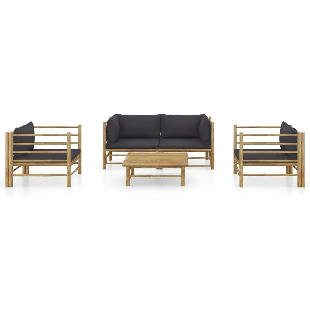 5 Piece Garden Lounge Set with Dark Grey Cushions Bamboo 3058208