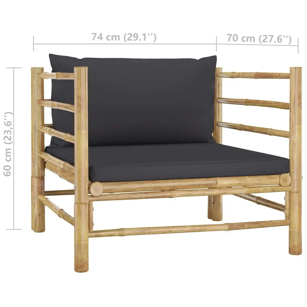 5 Piece Garden Lounge Set with Dark Grey Cushions Bamboo 3058208