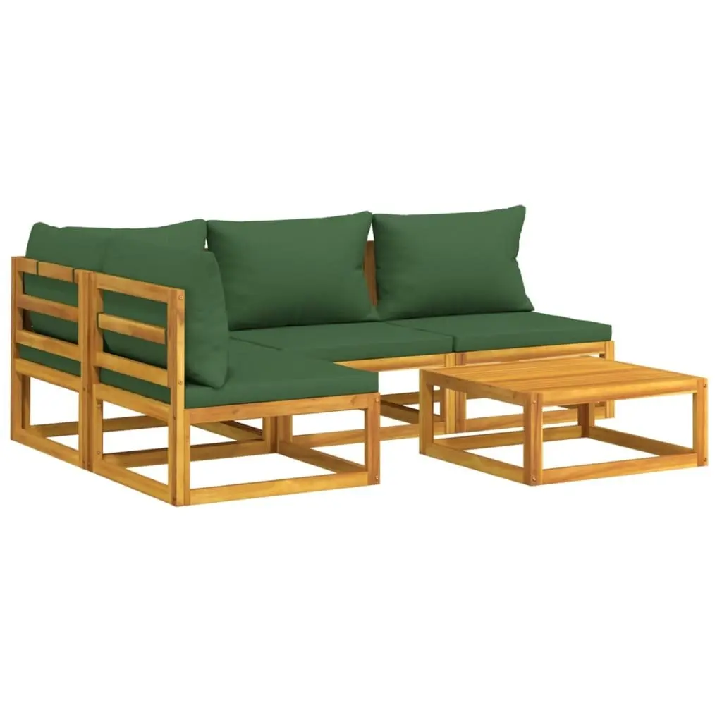 5 Piece Garden Lounge Set with Green Cushions Solid Wood 3155333