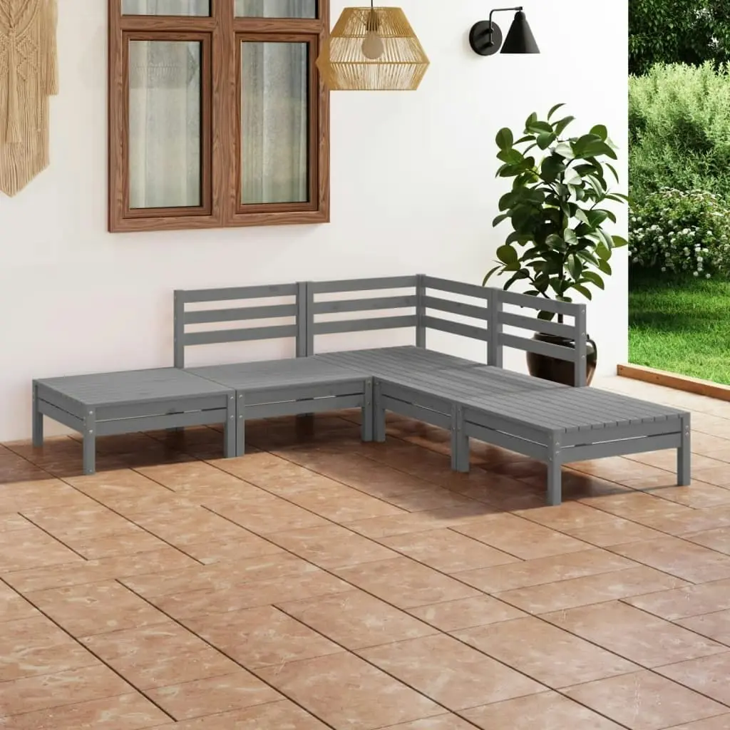 5 Piece Garden Lounge Set Solid Pinewood Grey 3082639