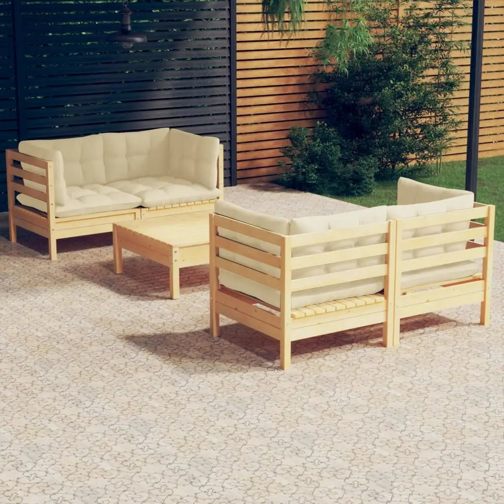 5 Piece Garden Lounge Set with Cream Cushions Pinewood 3096022