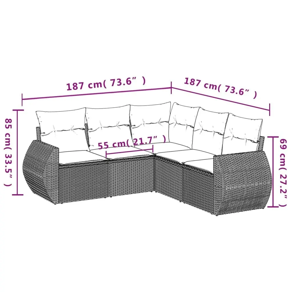 5 Piece Garden Sofa Set with Cushions Black Poly Rattan 3253682