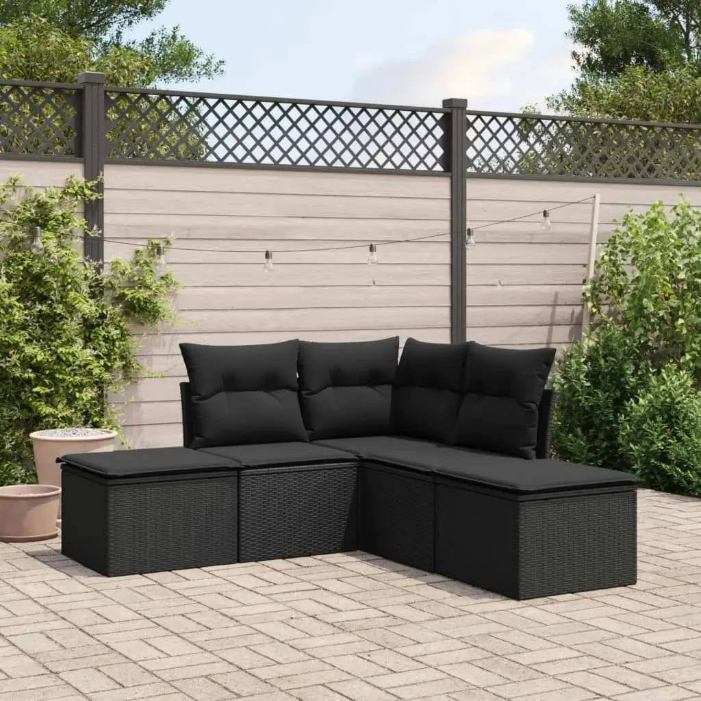 5 Piece Garden Sofa Set with Cushions Black Poly Rattan 3249554