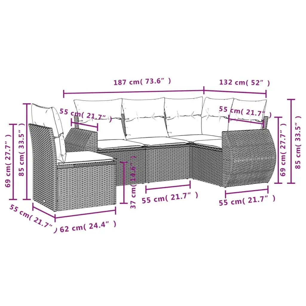 5 Piece Garden Sofa Set with Cushions Black Poly Rattan 3253702