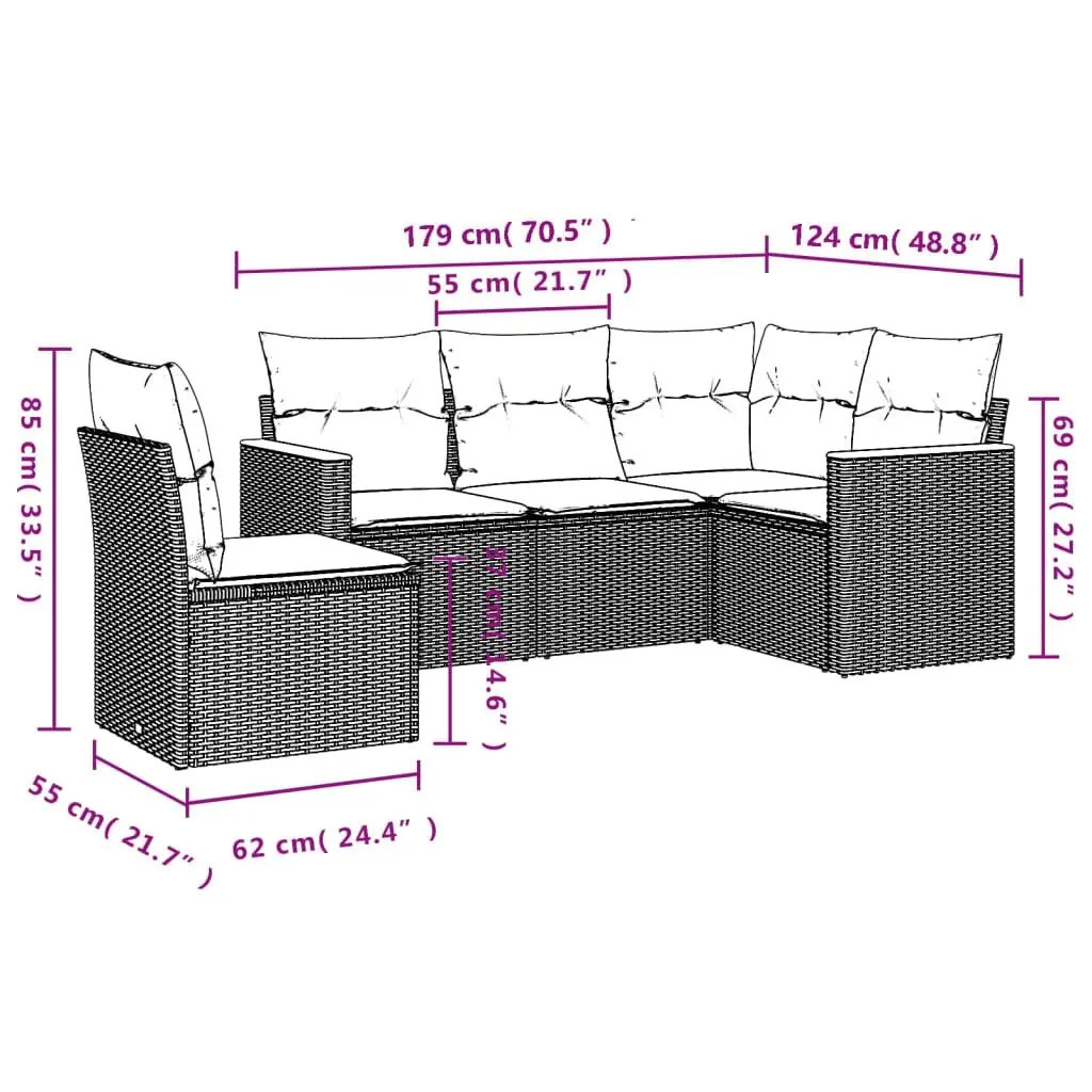 5 Piece Garden Sofa Set with Cushions Black Poly Rattan 3258373