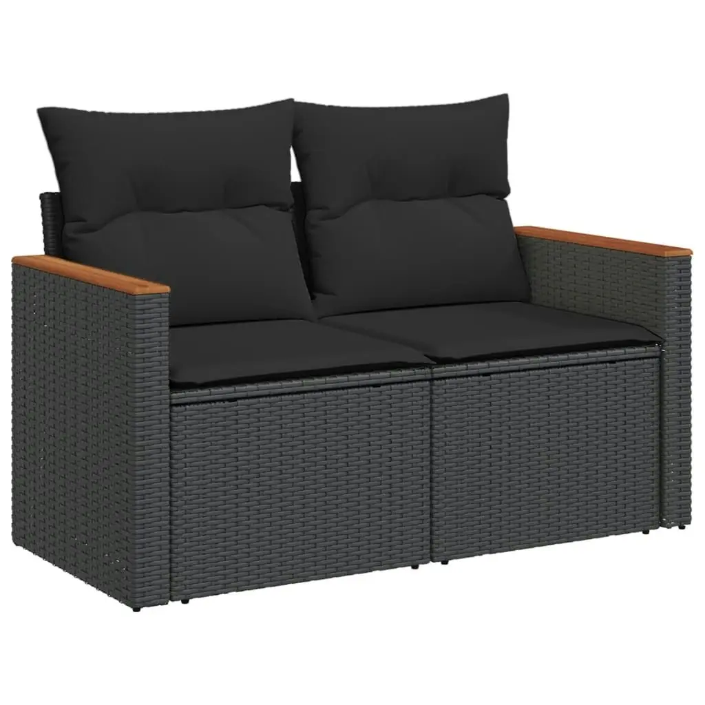 5 Piece Garden Sofa Set with Cushions Black Poly Rattan 3225845