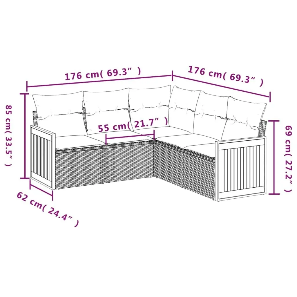 5 Piece Garden Sofa Set with Cushions Black Poly Rattan 3260039