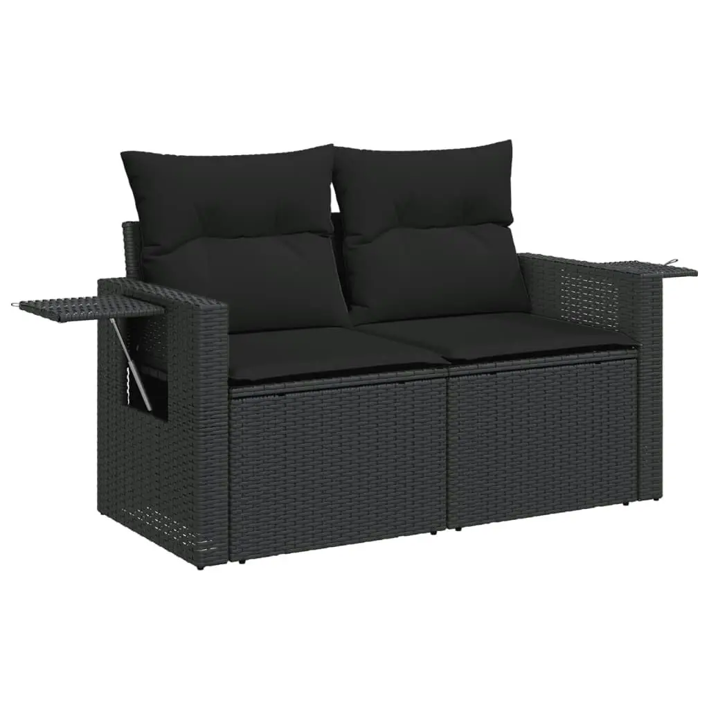 5 Piece Garden Sofa Set with Cushions Black Poly Rattan 3220124