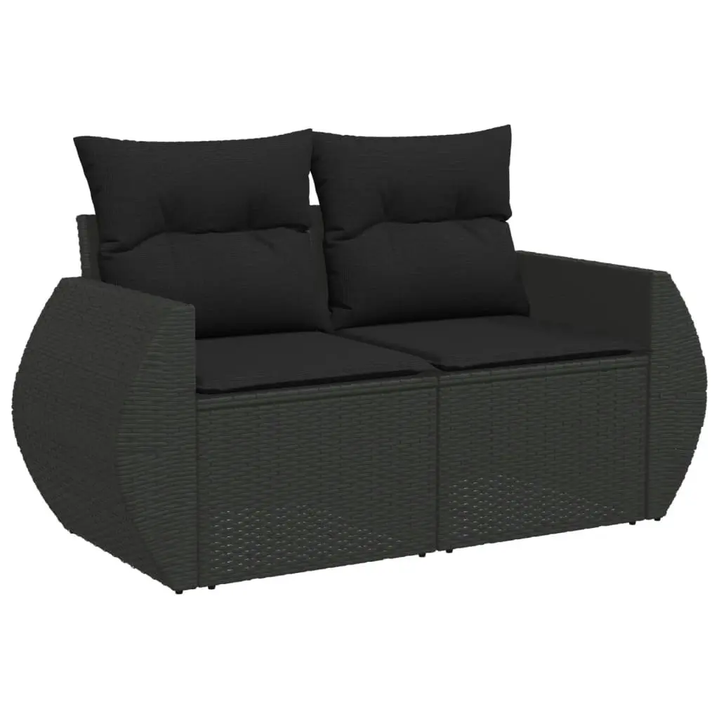 5 Piece Garden Sofa Set with Cushions Black Poly Rattan 3221284