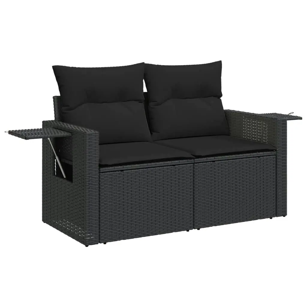 5 Piece Garden Sofa Set with Cushions Black Poly Rattan 3220144