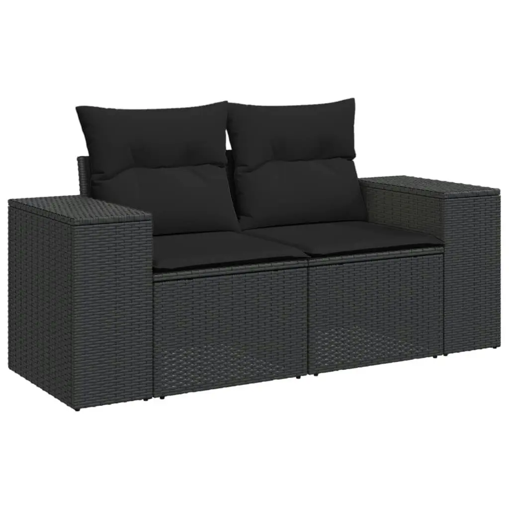 5 Piece Garden Sofa Set with Cushions Black Poly Rattan 3222544