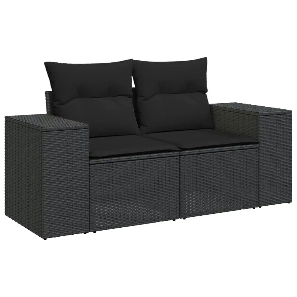 5 Piece Garden Sofa Set with Cushions Black Poly Rattan 3222564