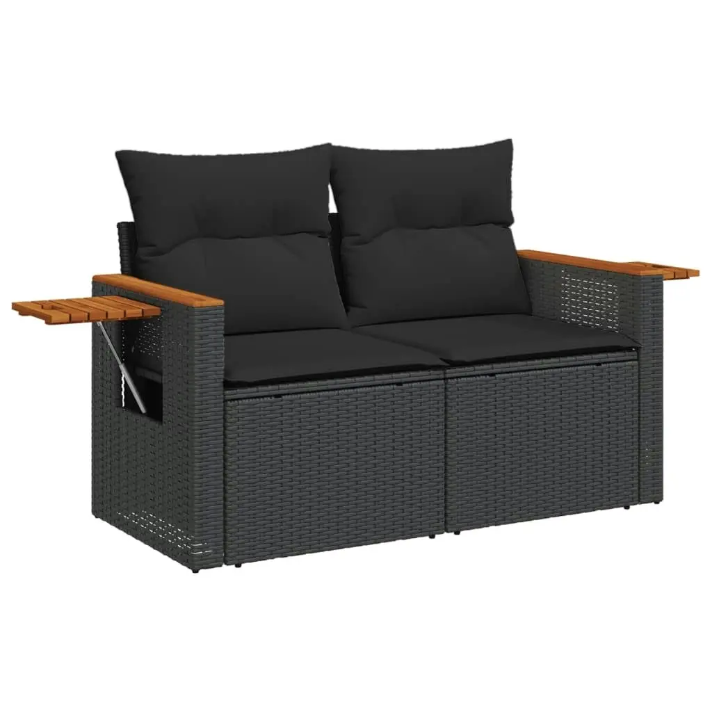 5 Piece Garden Sofa Set with Cushions Black Poly Rattan 3226755