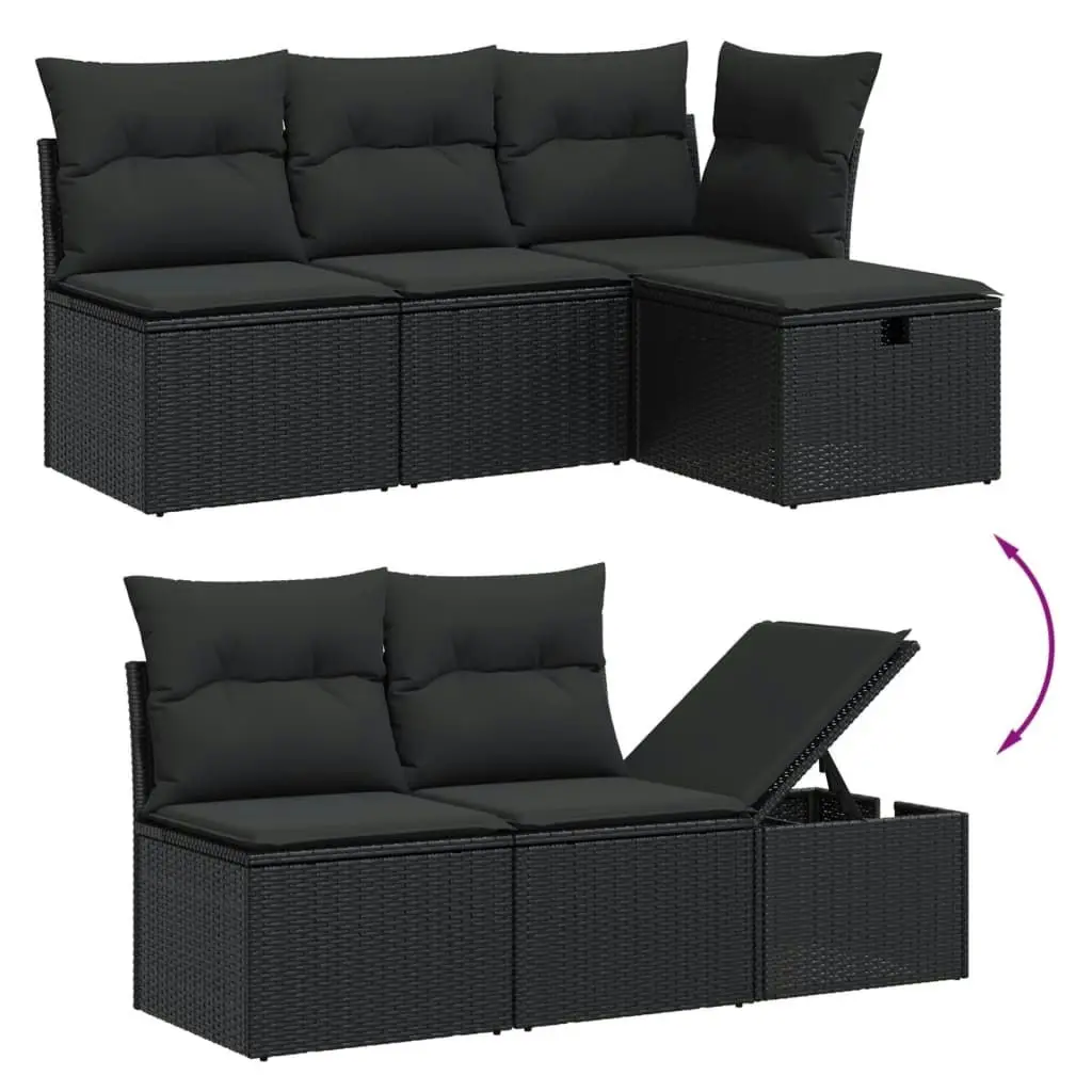 5 Piece Garden Sofa Set with Cushions Black Poly Rattan 3265717