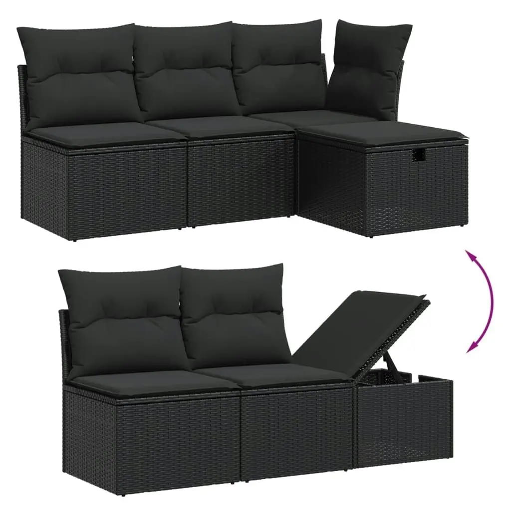 5 Piece Garden Sofa Set with Cushions Black Poly Rattan 3264391