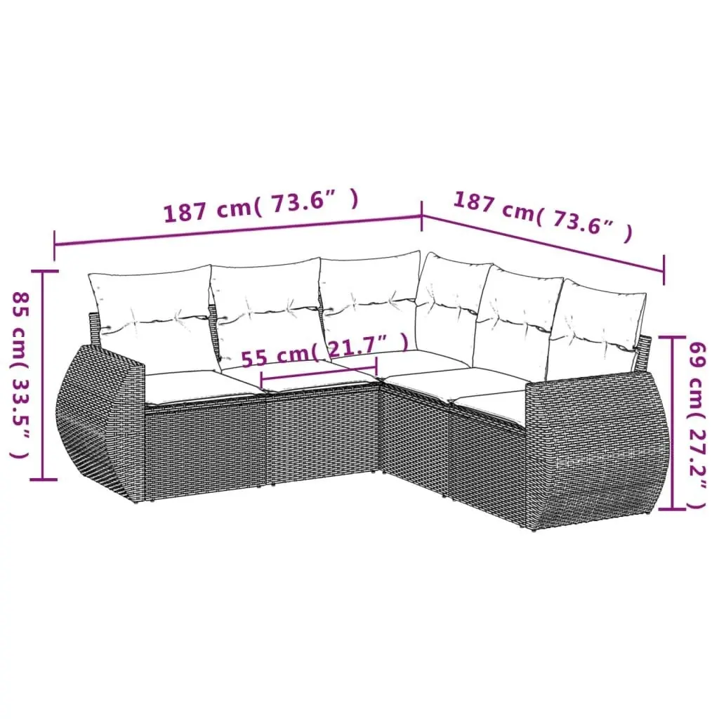 5 Piece Garden Sofa Set with Cushions Black Poly Rattan 3221344