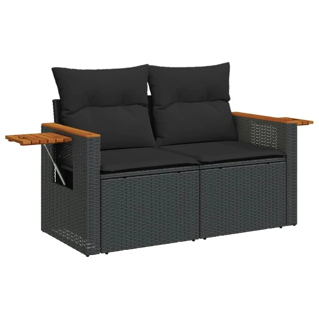 5 Piece Garden Sofa Set with Cushions Black Poly Rattan 3226783