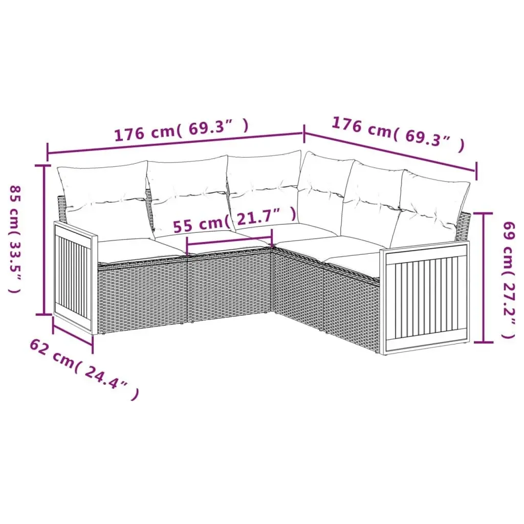 5 Piece Garden Sofa Set with Cushions Black Poly Rattan 3227637