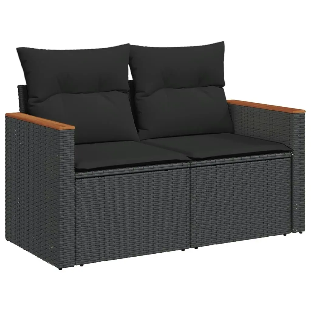 5 Piece Garden Sofa Set with Cushions Black Poly Rattan 3225971