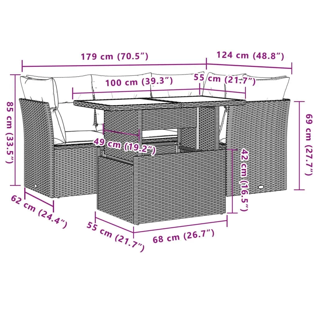 5 Piece Garden Sofa Set with Cushions Black Poly Rattan 3266555