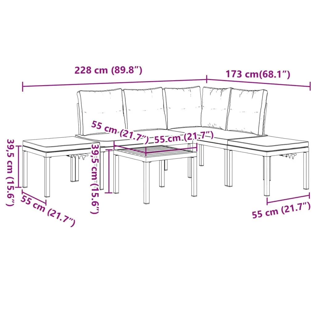 5 Piece Garden Sofa Set with Cushions Black Powder-coated Steel 3283659