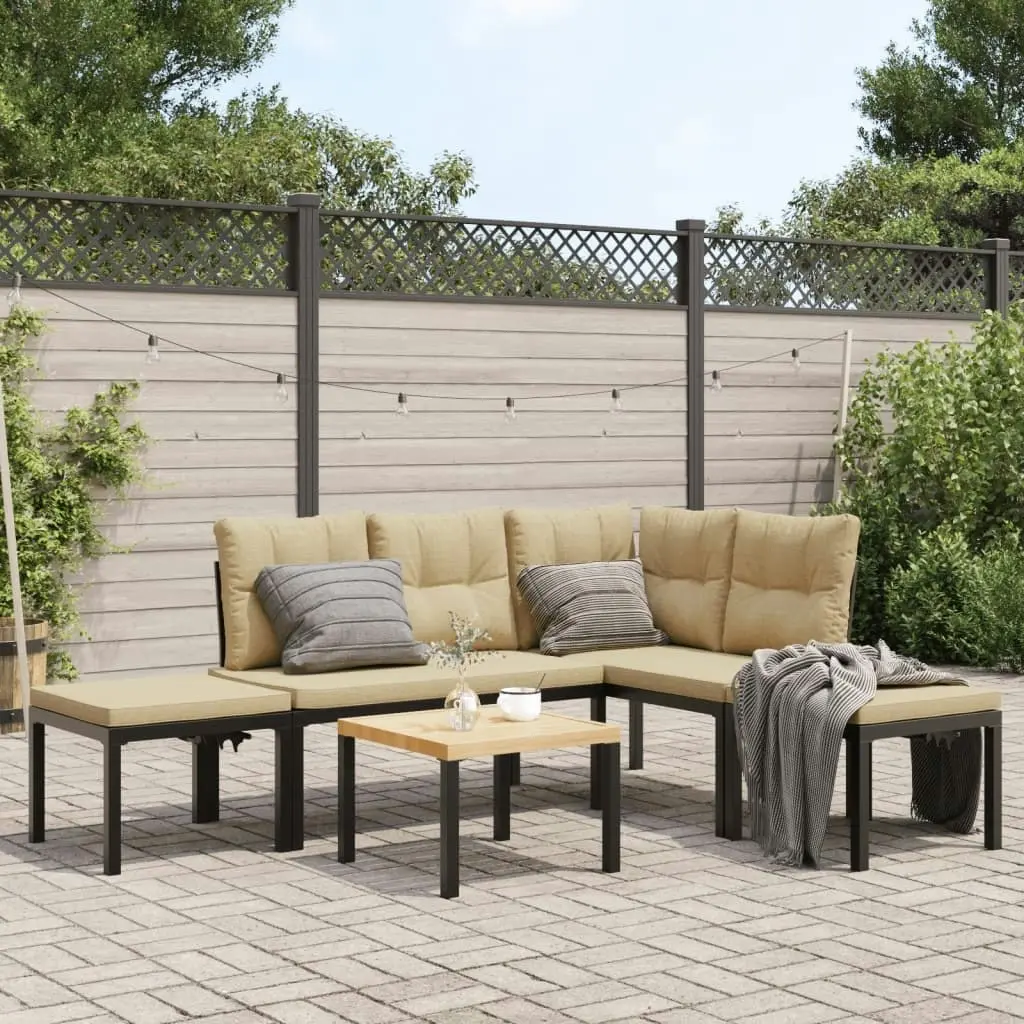 5 Piece Garden Sofa Set with Cushions Black Powder-coated Steel 3283659