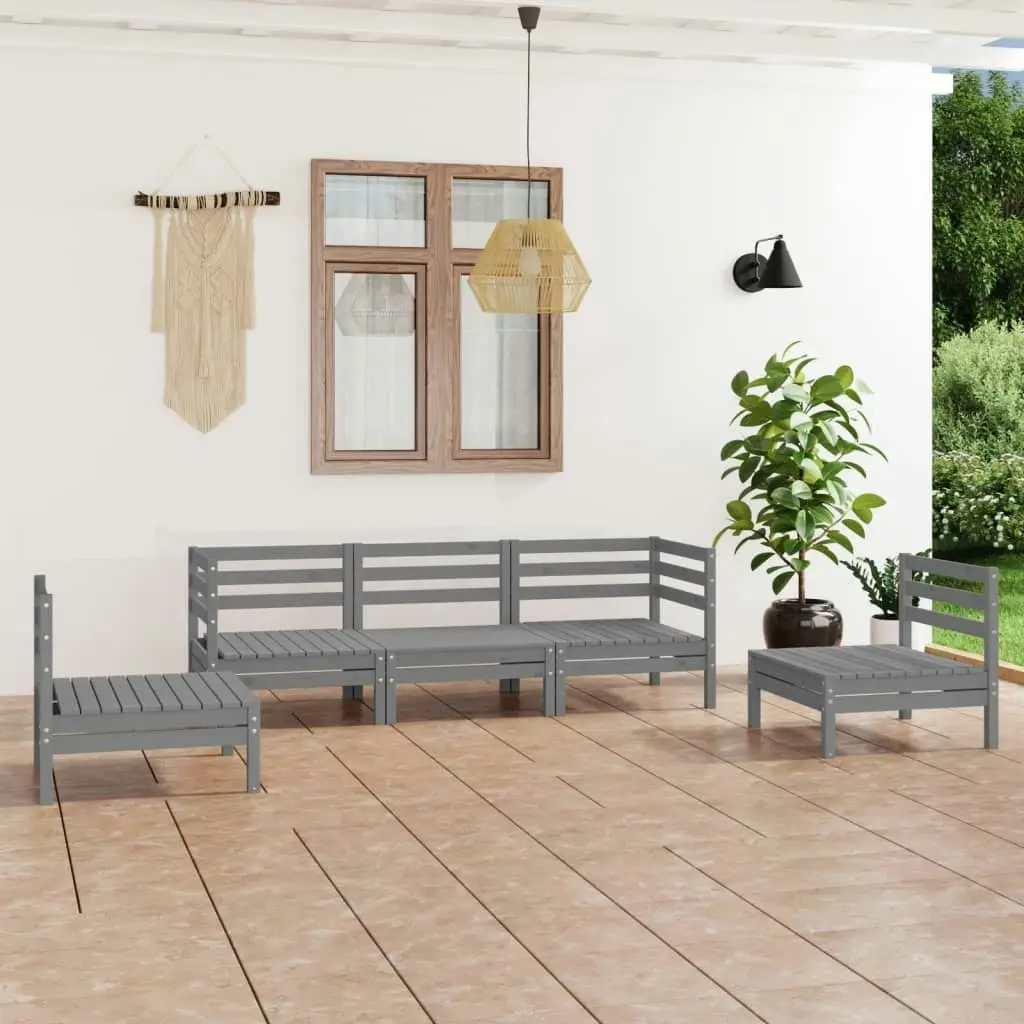 5 Piece Garden Lounge Set Grey Solid Pinewood 3082534