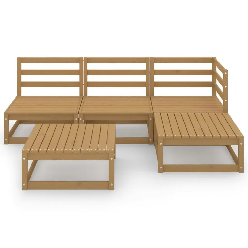 5 Piece Garden Lounge Set Honey Brown Solid Pinewood 3075492