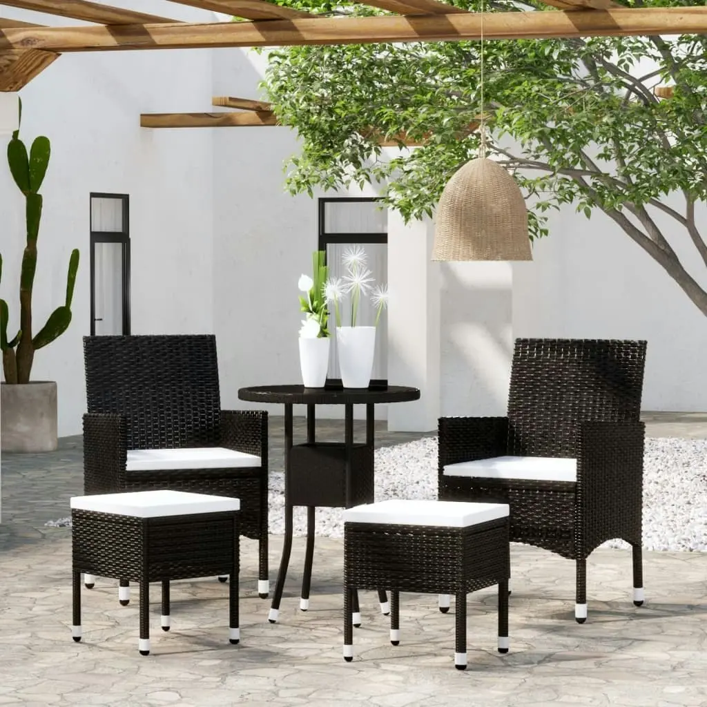 5 Piece Garden Lounge Set Poly Rattan Black 3058468